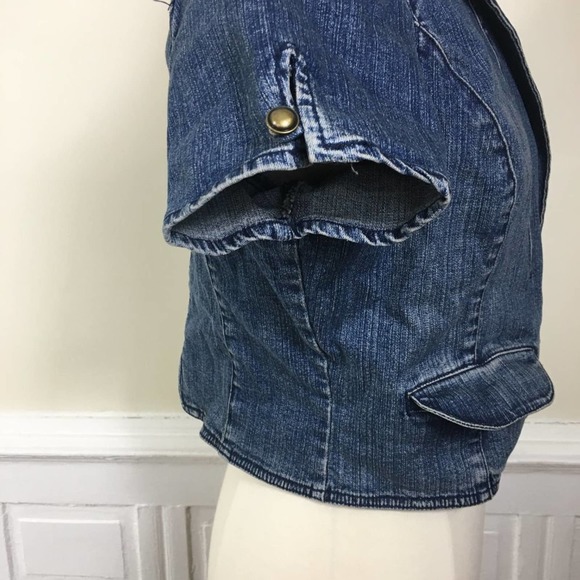 A.N.A. Denim Cropped Blazer Stretchy Jean Jacket Large - Picture 3 of 6